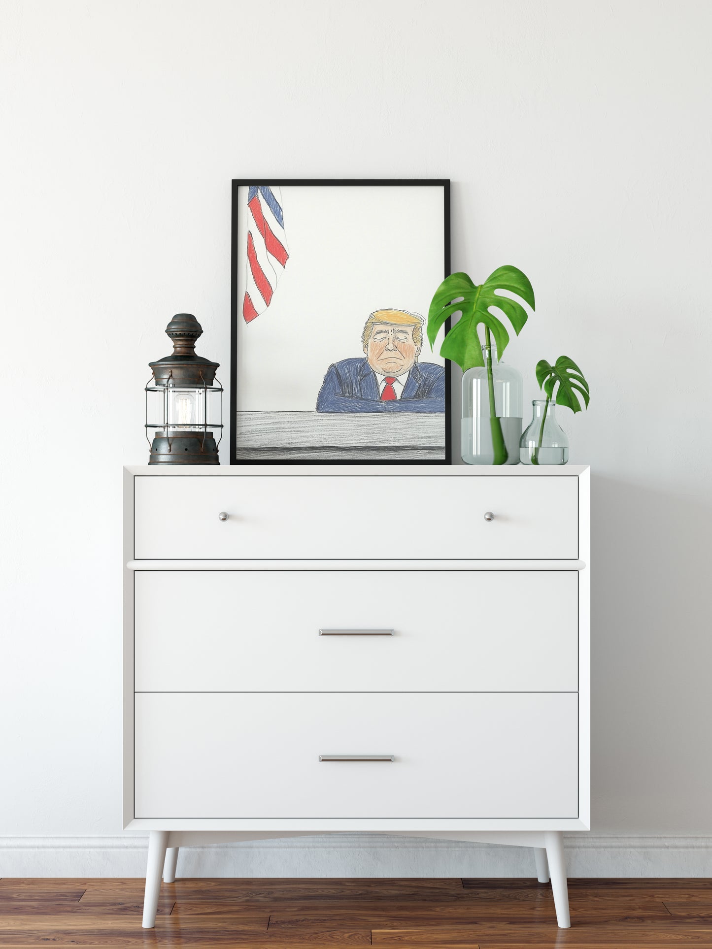 Political Satire Trump Illustration - Funny Political Wall Art - Hand Drawn Pencil Sketch - 8x10” Print Matted 11x14”