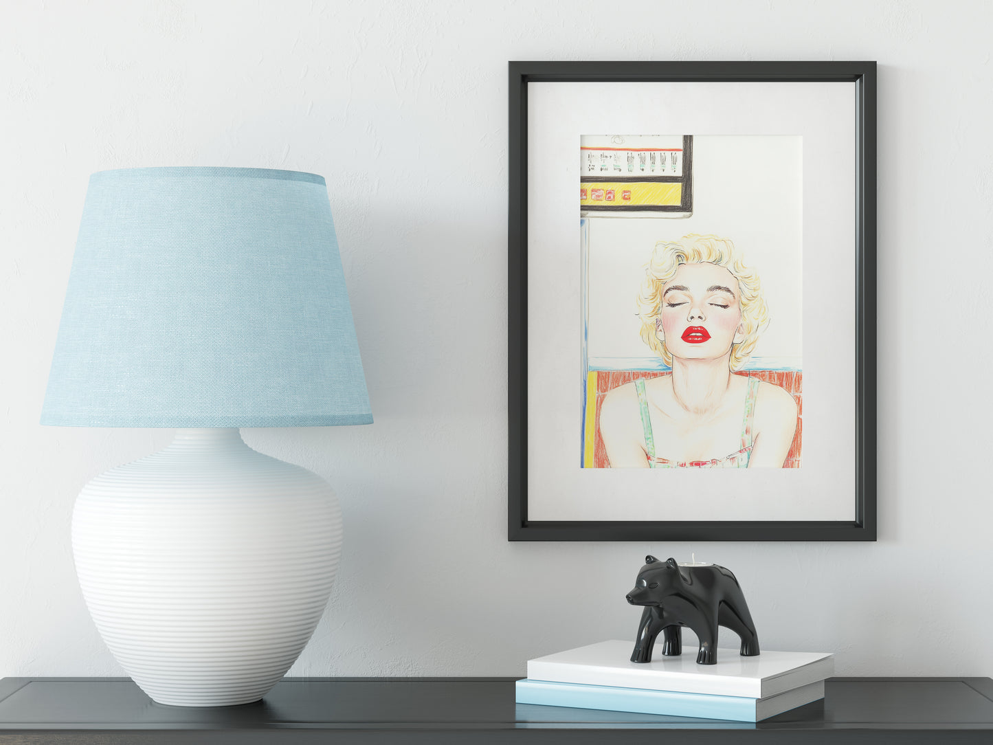 Marilyn Monroe Art Print - Retro Diner Scene - Hollywood Glam Wall Art - 8x10” Print in 11x14” Mat - Pop Art Decor