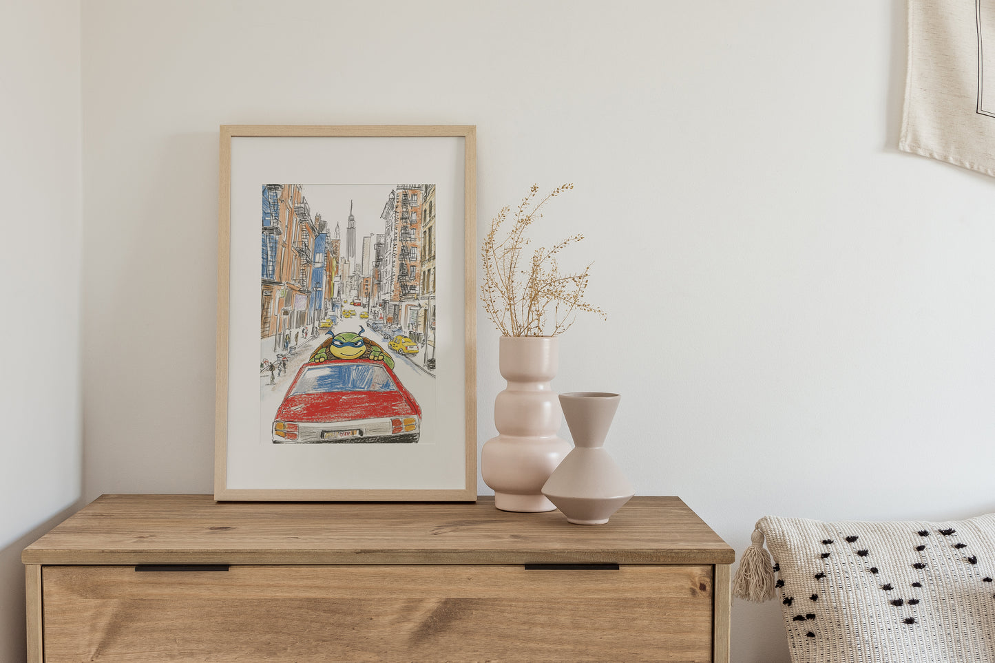 Ninja Turtles Wall Art - NYC Street Scene Illustration - 8x10” Print in 11x14” Mat - Pop Culture Cartoon Art