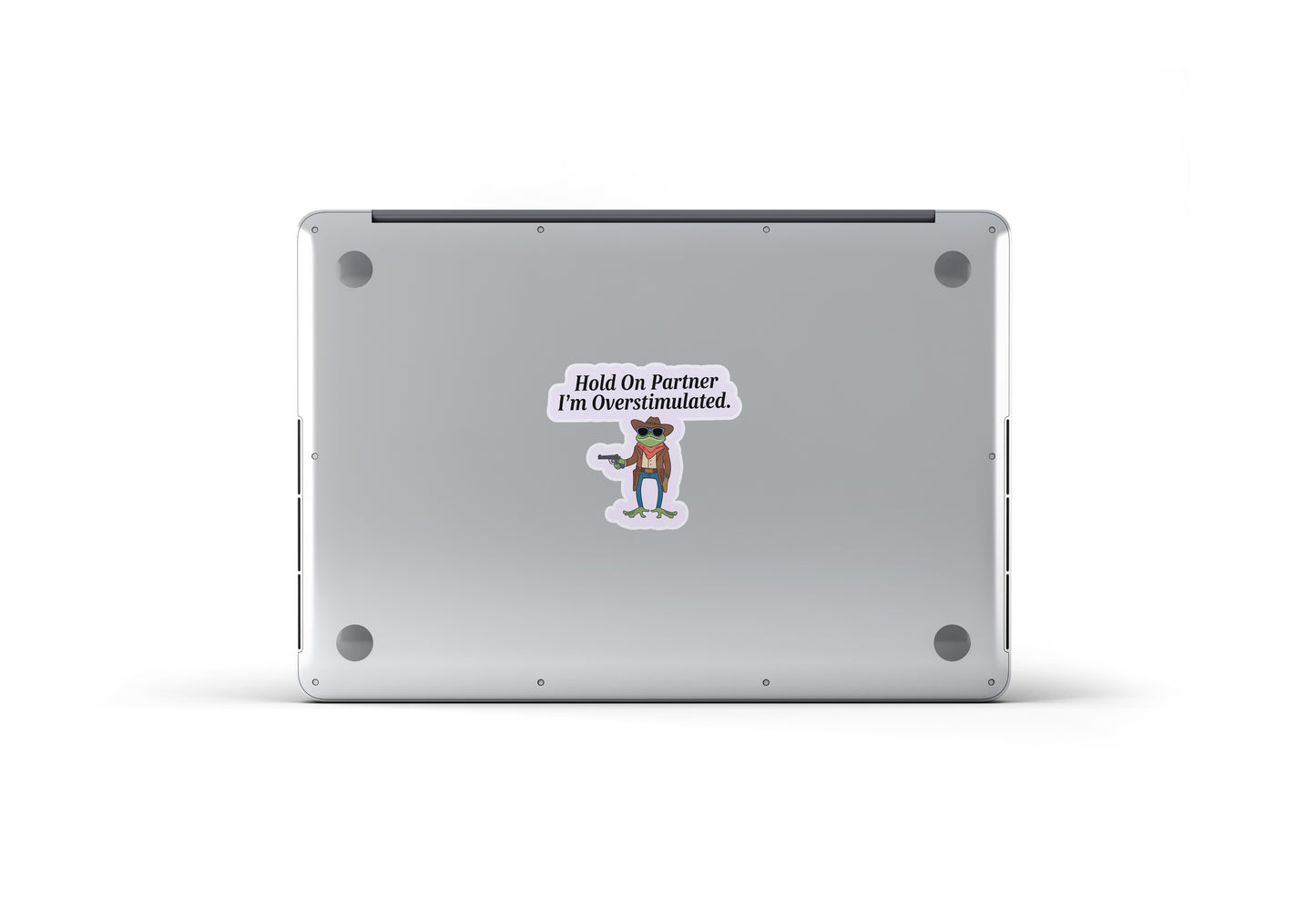 Hold On Partner I’m Overstimulated Sticker Pack (Set of 3), Funny Cowboy Frog Sticker, Introvert Humor Decal, Quirky Vinyl Sticker, Laptop Sticker