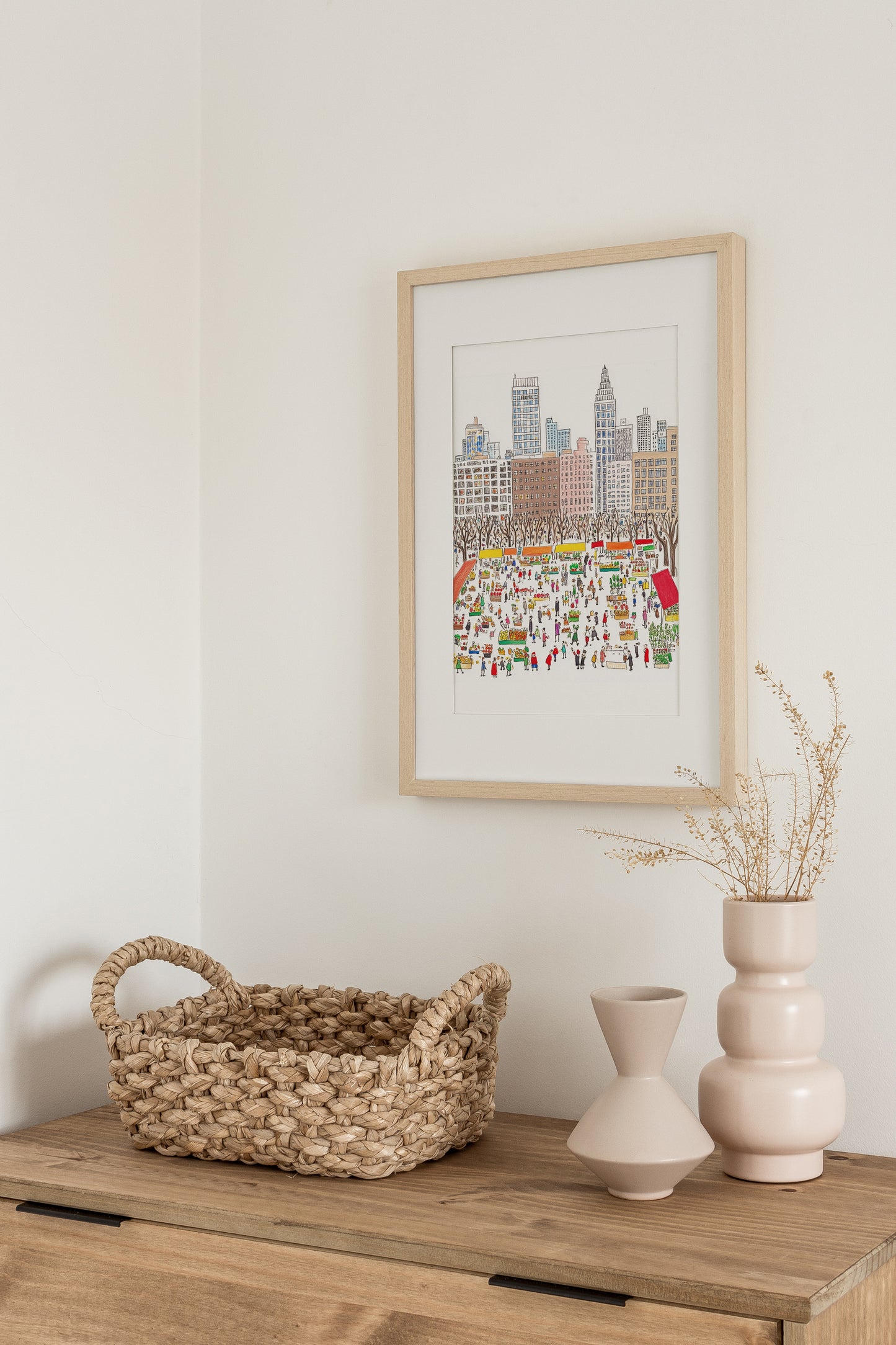 Union Square Holiday Market Art Print, NYC Christmas Illustration, Winter Wall Art, New York City Decor, 8x10β Matted in 11x14β