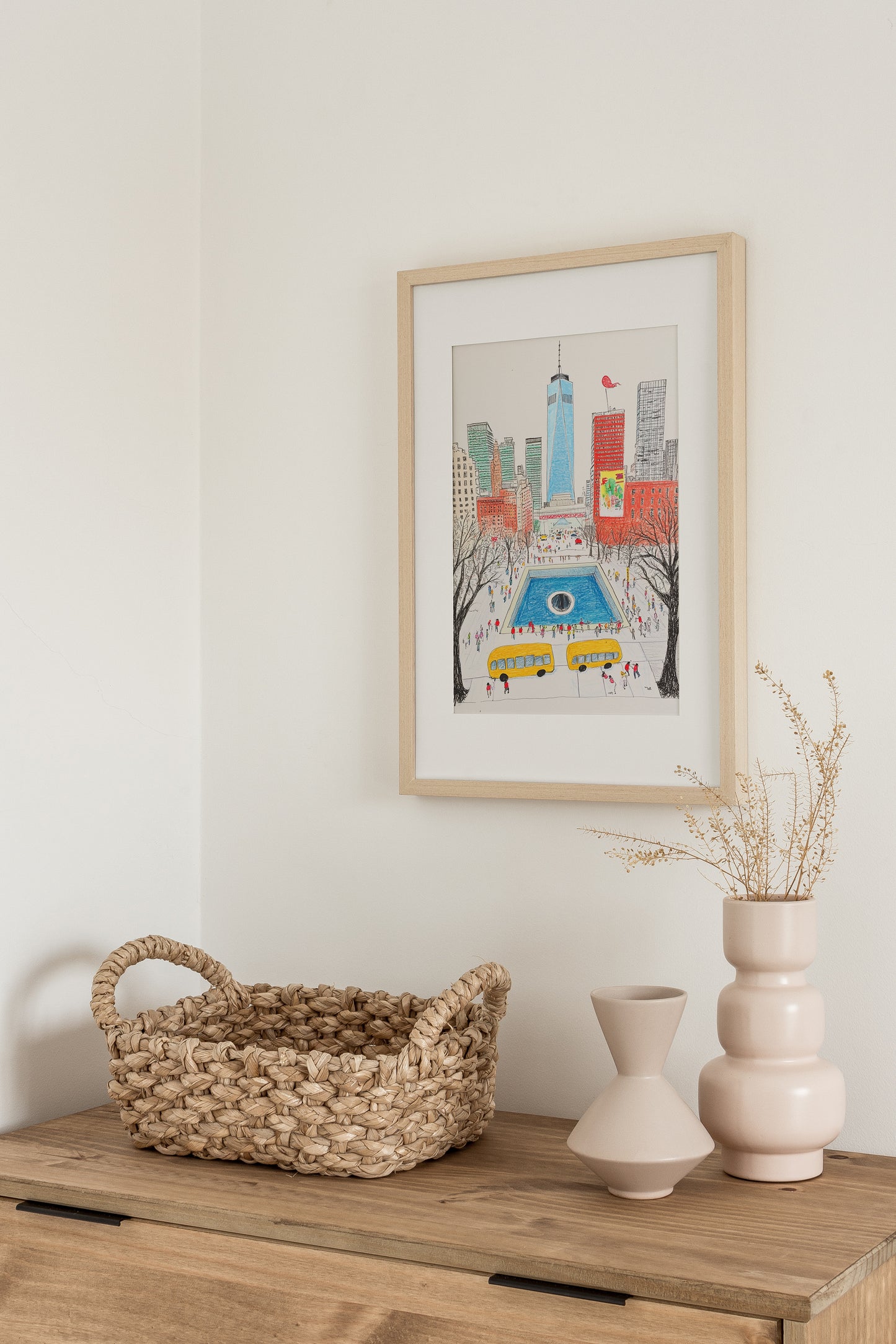 New York 9/11 Memorial Art Print - One World Trade Center Illustration - NYC Skyline Wall Art - 8x10β Matted in 11x14β