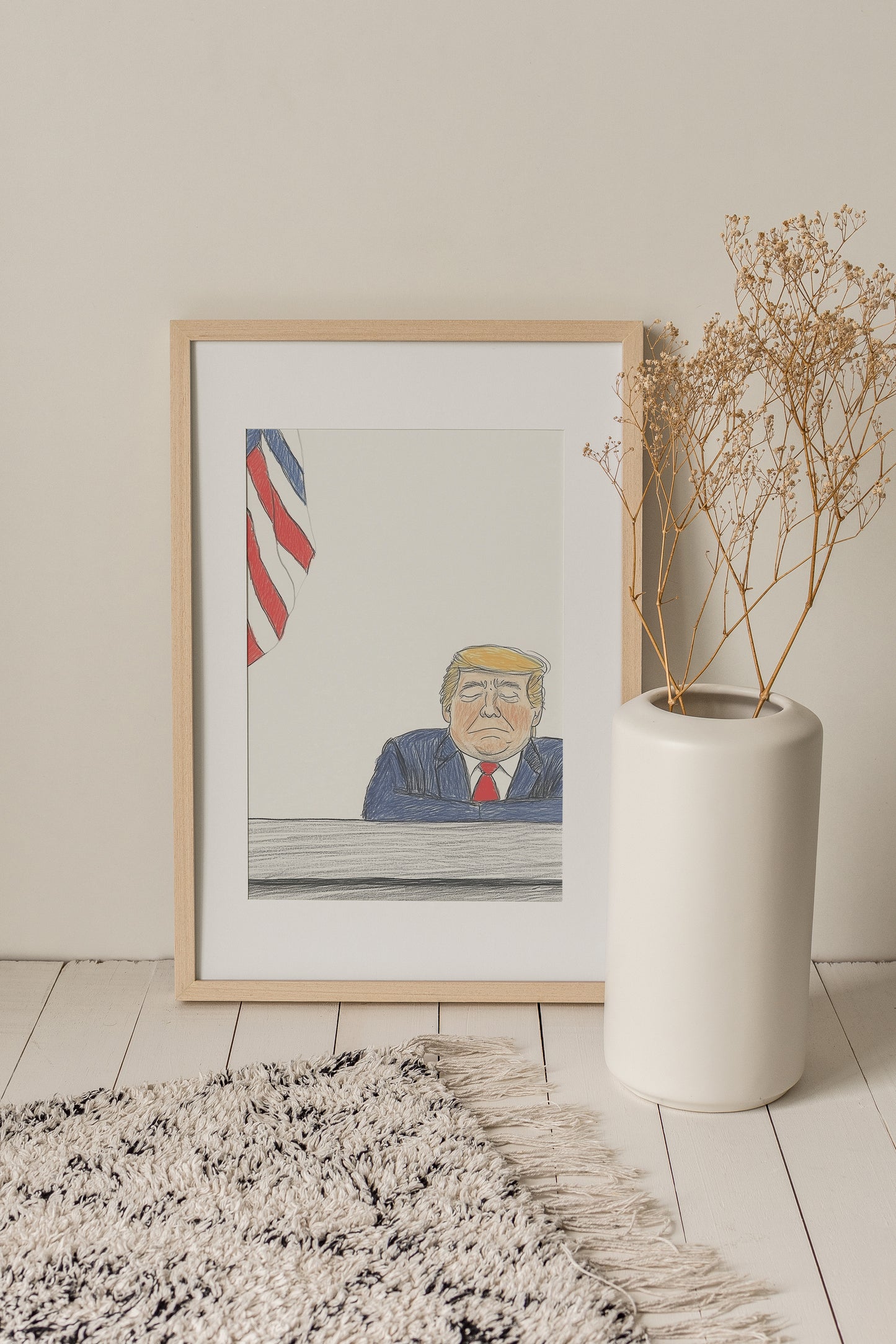 Political Satire Trump Illustration - Funny Political Wall Art - Hand Drawn Pencil Sketch - 8x10” Print Matted 11x14”