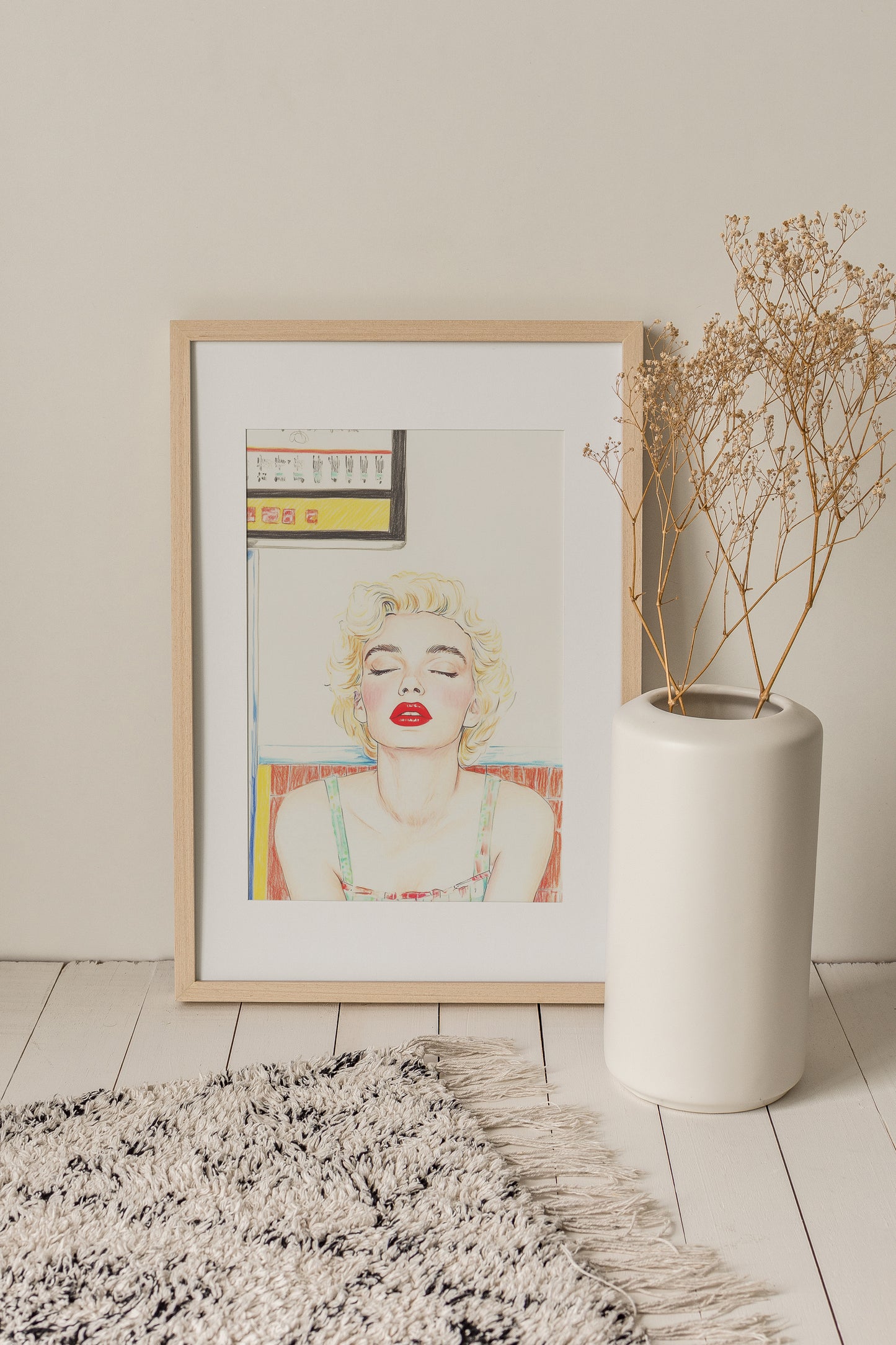 Marilyn Monroe Art Print - Retro Diner Scene - Hollywood Glam Wall Art - 8x10” Print in 11x14” Mat - Pop Art Decor