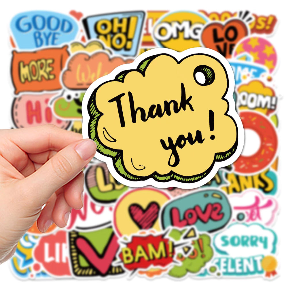 50 Cartoon English Slogan Stickers – Vibrant and Waterproof for DIY Decoration
