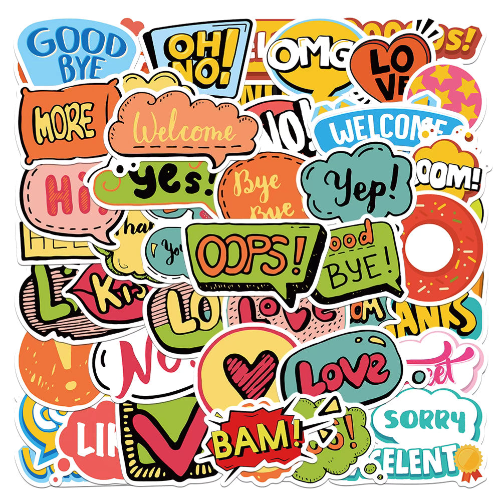 50 Cartoon English Slogan Stickers – Vibrant and Waterproof for DIY Decoration