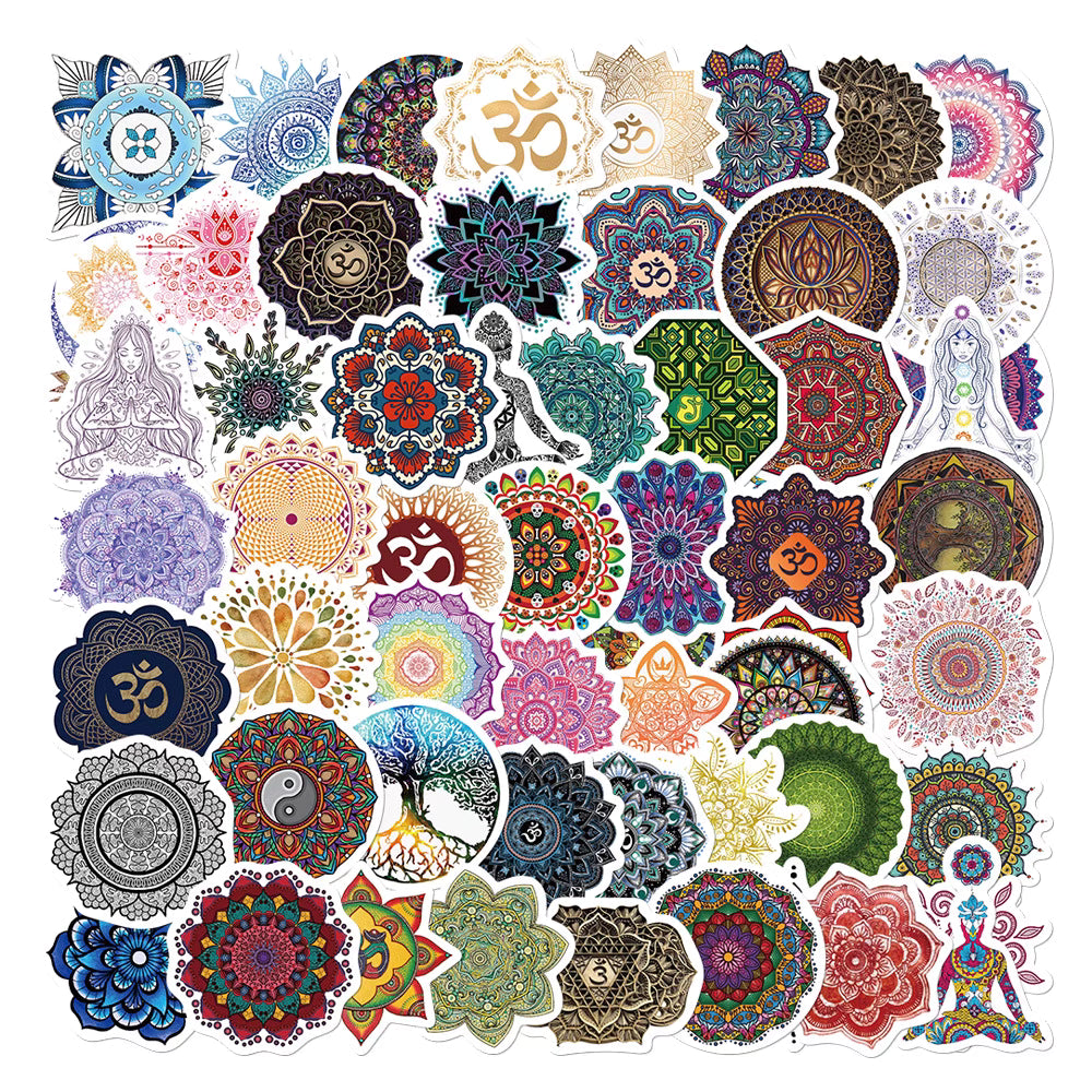 60 Mandala Flower Stickers – Artistic and Waterproof Designs for Yoga and Decoration