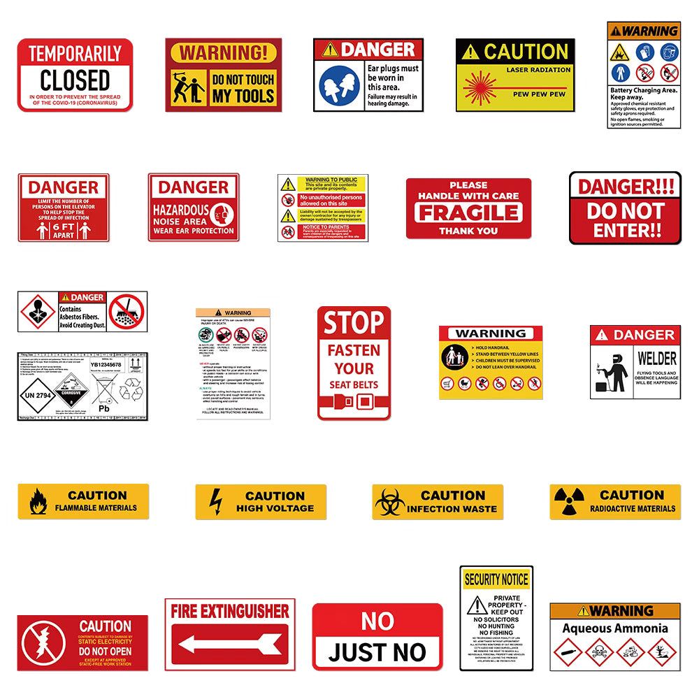 75 English Warning and Signage Stickers – Bold Waterproof Designs for DIY and Decoration