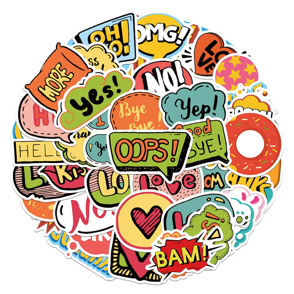 50 Cartoon English Slogan Stickers – Vibrant and Waterproof for DIY Decoration