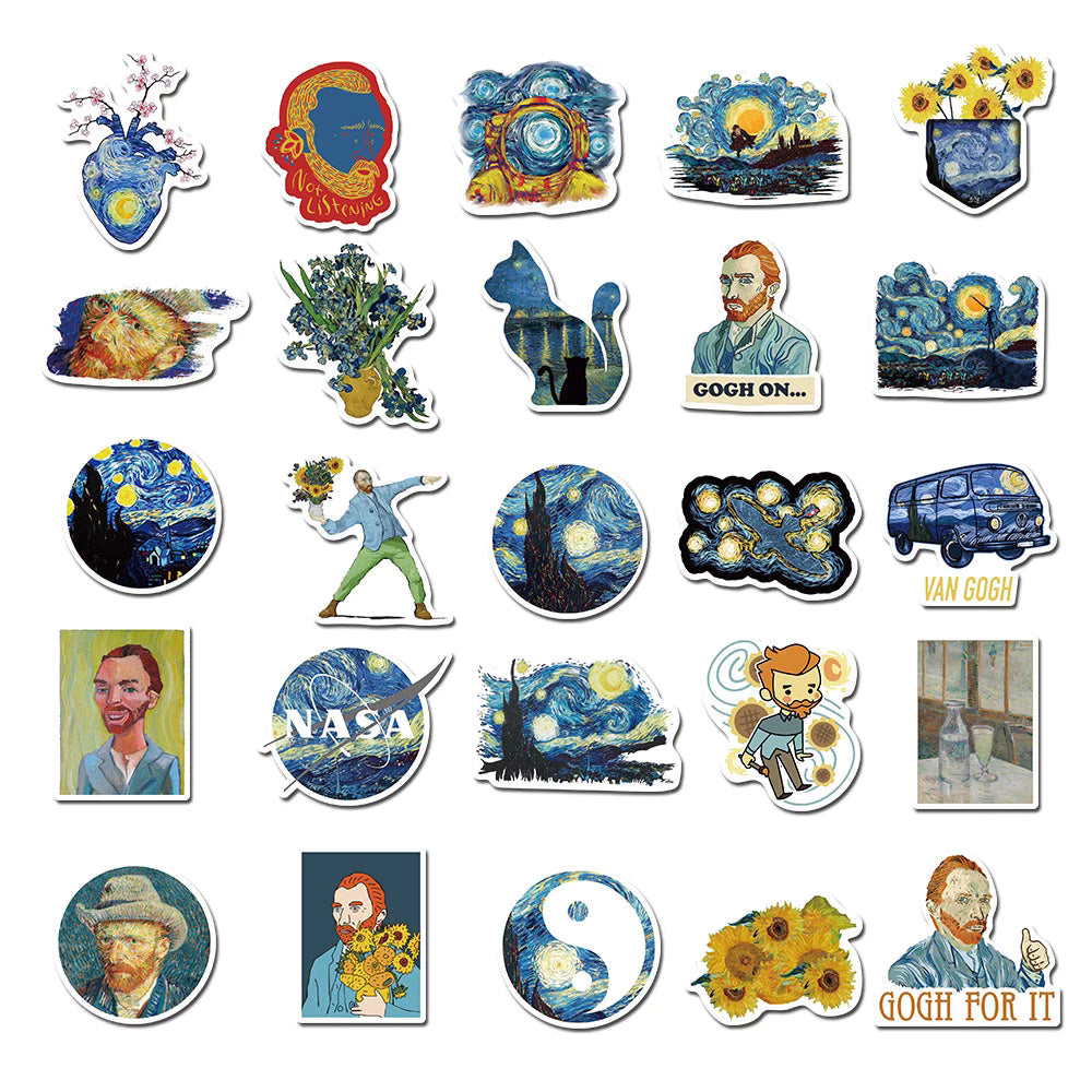 50 Van Gogh Sunflower Art Stickers – Waterproof and Artistic Designs for DIY and Decoration