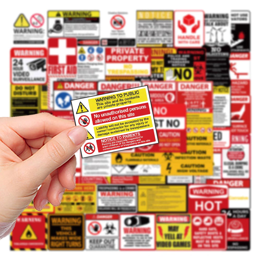 75 English Warning and Signage Stickers – Bold Waterproof Designs for DIY and Decoration