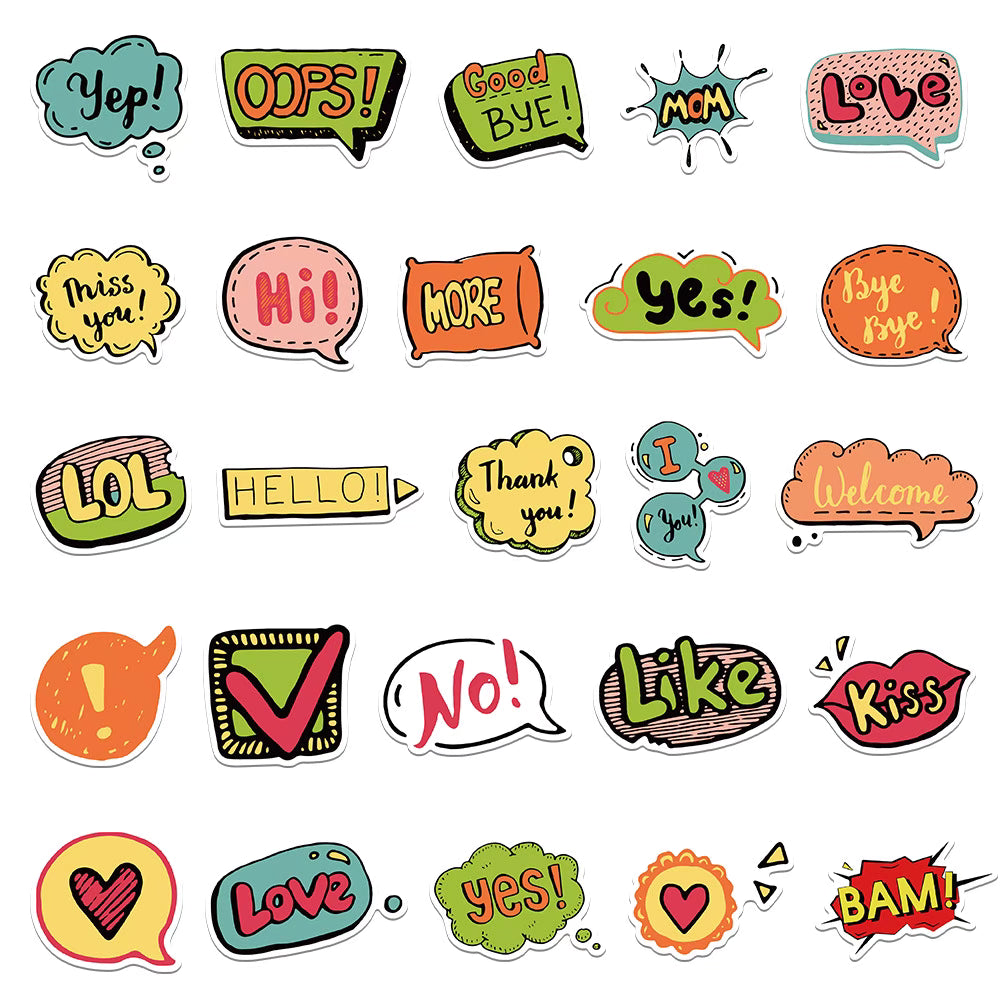 50 Cartoon English Slogan Stickers – Vibrant and Waterproof for DIY Decoration