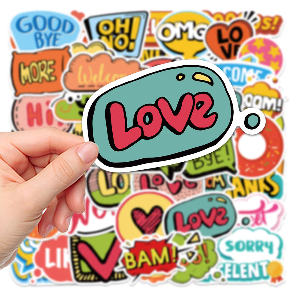 50 Cartoon English Slogan Stickers – Vibrant and Waterproof for DIY Decoration