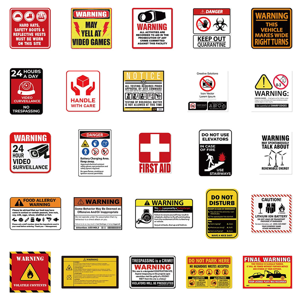 75 English Warning and Signage Stickers – Bold Waterproof Designs for DIY and Decoration