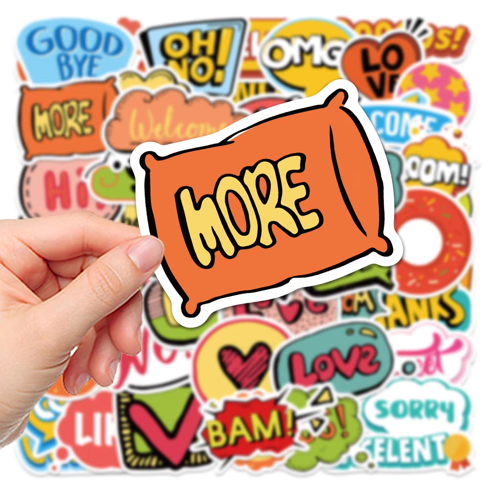 50 Cartoon English Slogan Stickers – Vibrant and Waterproof for DIY Decoration