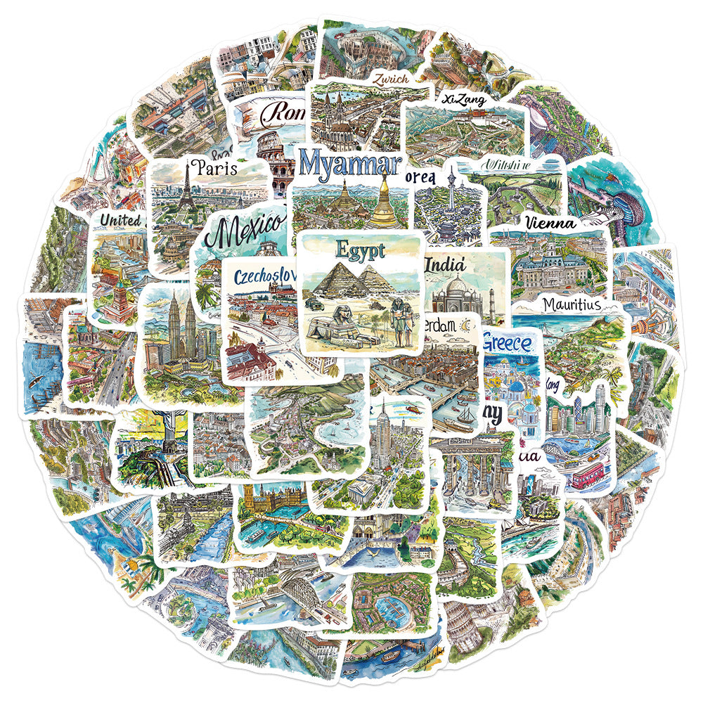 Small Hand Drawn Travel Map Stickers