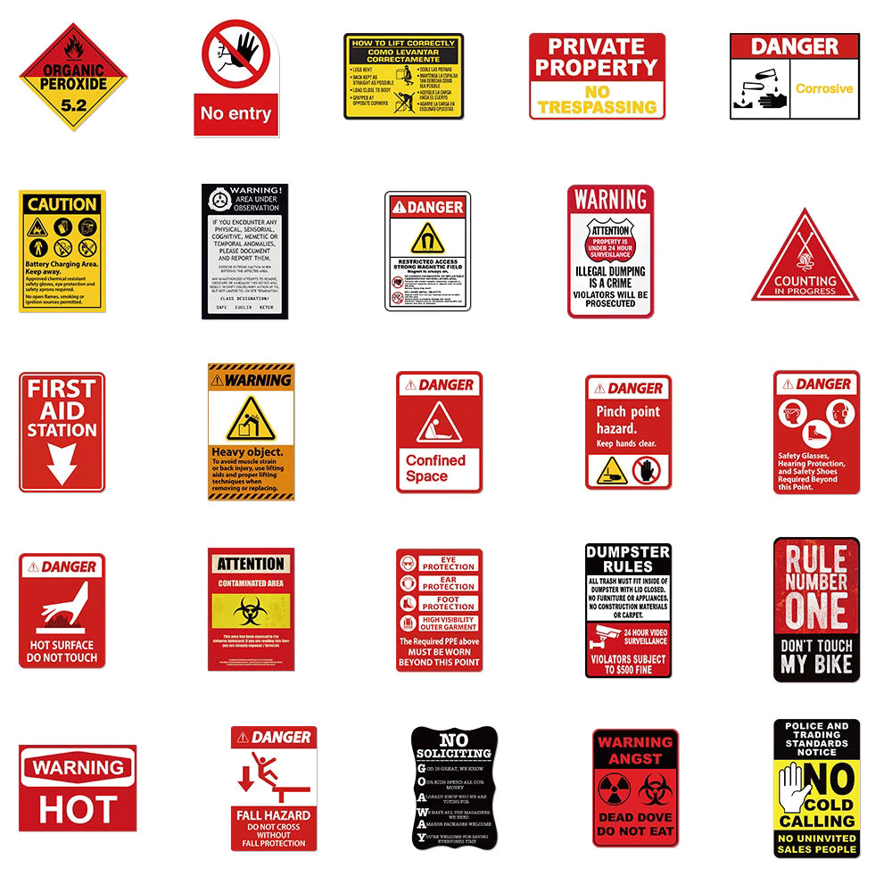 75 English Warning and Signage Stickers – Bold Waterproof Designs for DIY and Decoration