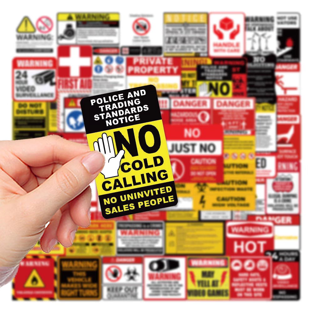 75 English Warning and Signage Stickers – Bold Waterproof Designs for DIY and Decoration
