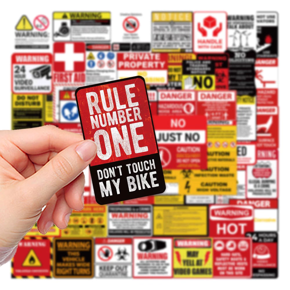 75 English Warning and Signage Stickers – Bold Waterproof Designs for DIY and Decoration