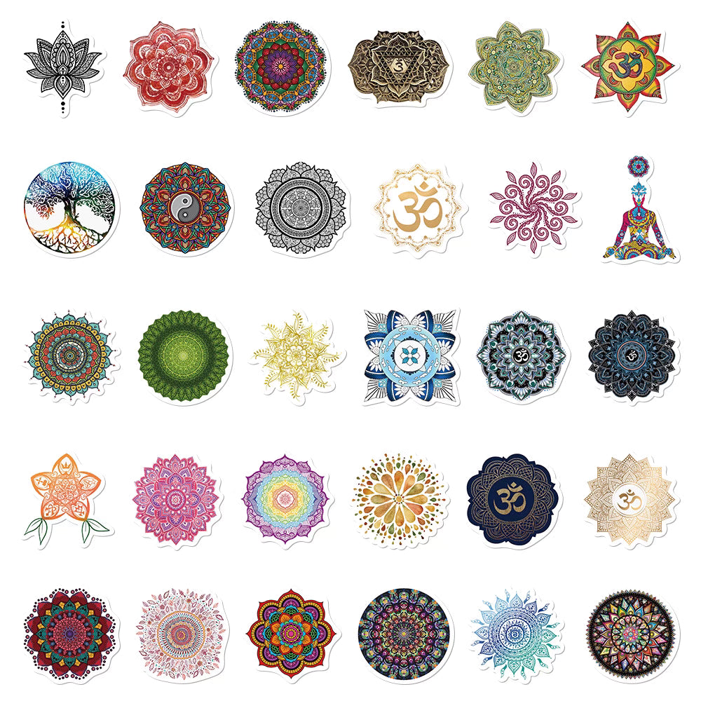 60 Mandala Flower Stickers – Artistic and Waterproof Designs for Yoga and Decoration
