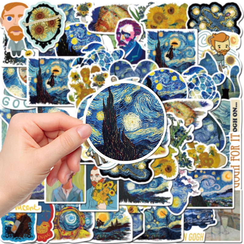 50 Van Gogh Sunflower Art Stickers – Waterproof and Artistic Designs for DIY and Decoration