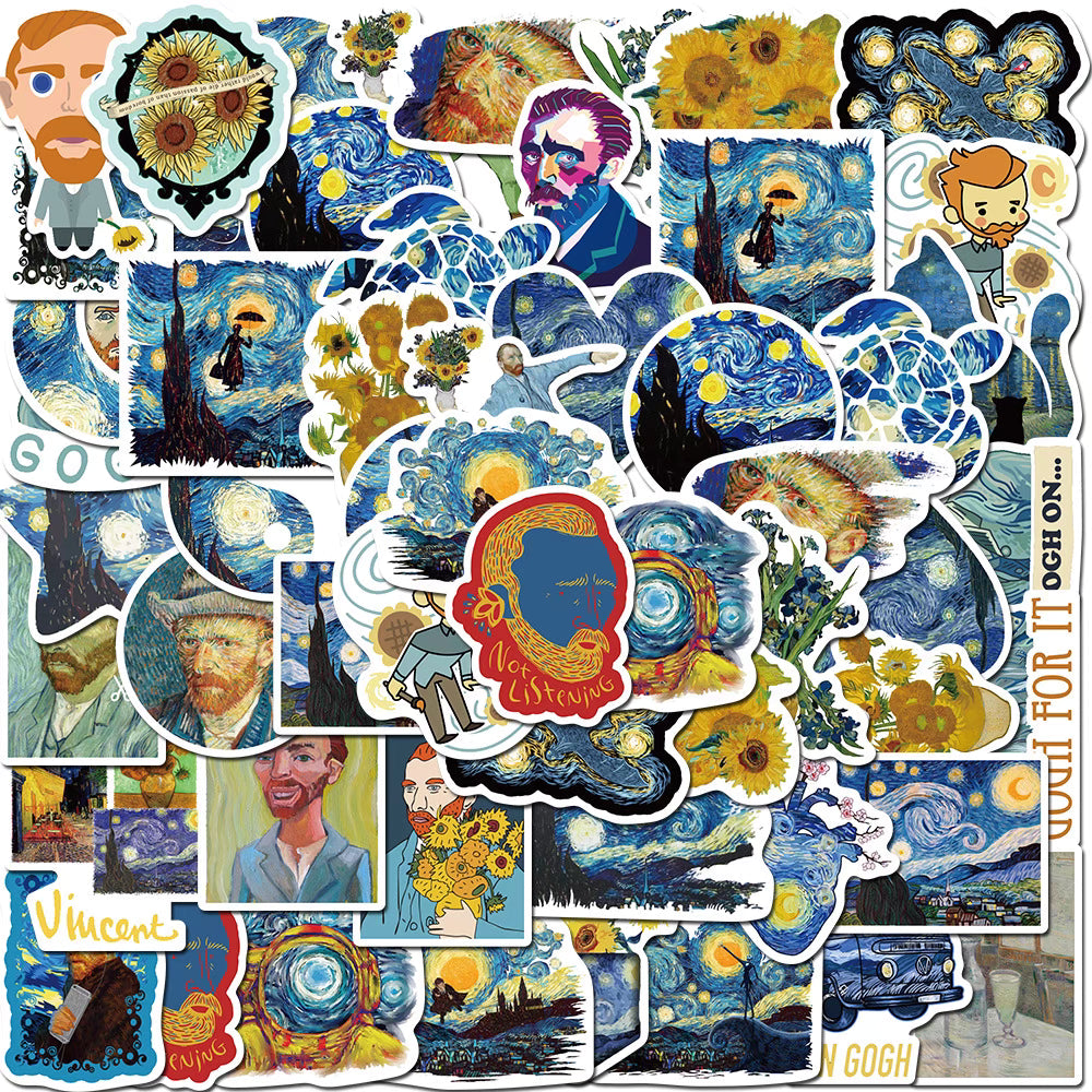 50 Van Gogh Sunflower Art Stickers – Waterproof and Artistic Designs for DIY and Decoration