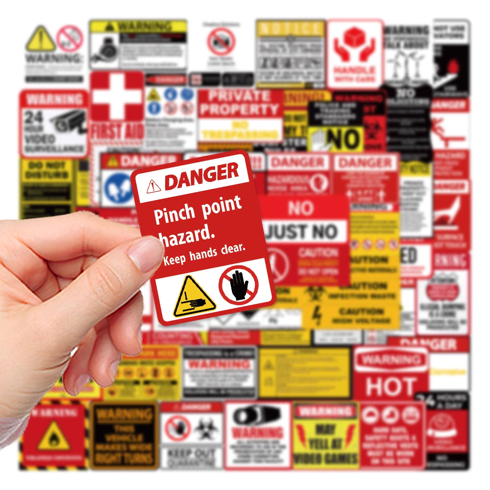 75 English Warning and Signage Stickers – Bold Waterproof Designs for DIY and Decoration