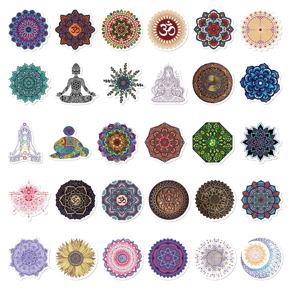 60 Mandala Flower Stickers – Artistic and Waterproof Designs for Yoga and Decoration