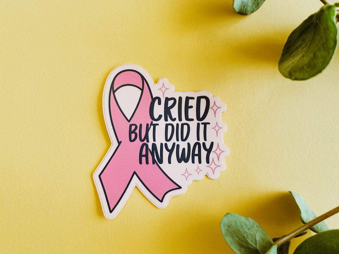 Cried But Did It Anyway Sticker Pack (Set of 3), Breast Cancer Awareness Sticker, Motivational Vinyl Decal, Resilience Sticker, Laptop Sticker