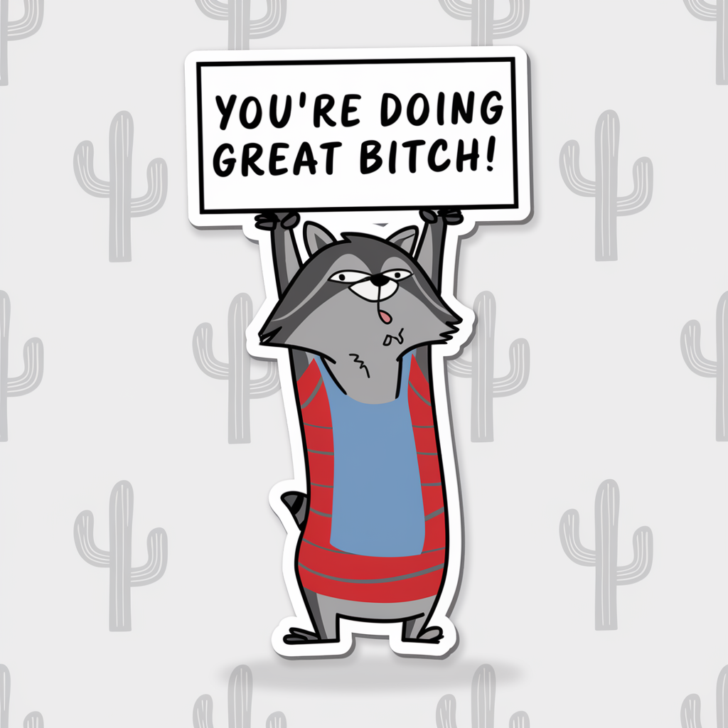 You’re Doing Great Bitch Sticker Pack (Set of 3), Funny Raccoon Sticker, Sassy Motivational Vinyl Decal, Cute Animal Humor, Laptop Sticker