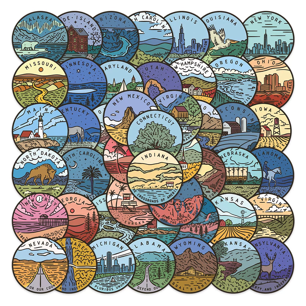 50 U.S. State Stickers – Waterproof and Vibrant Designs for DIY and Decoration