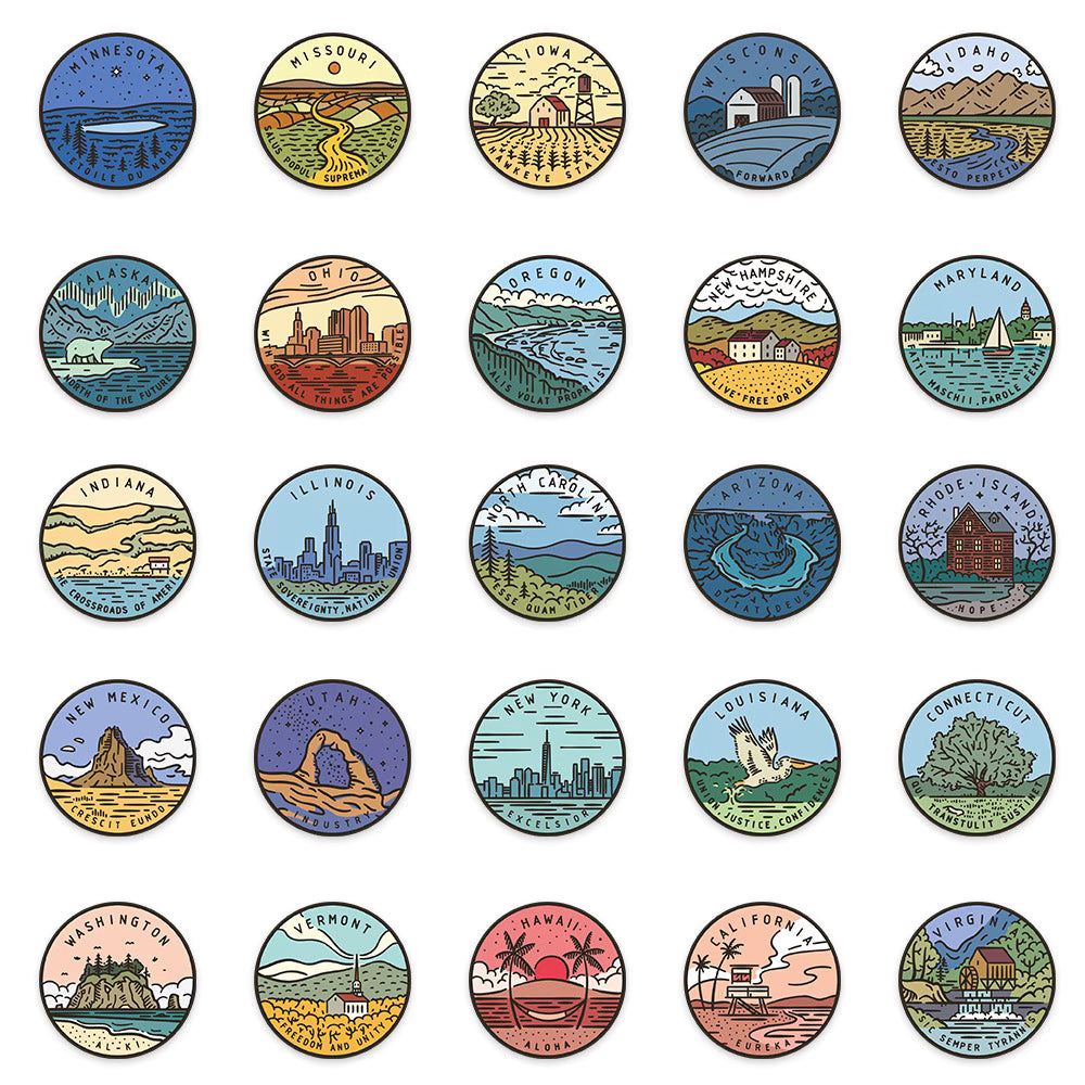 50 U.S. State Stickers – Waterproof and Vibrant Designs for DIY and Decoration