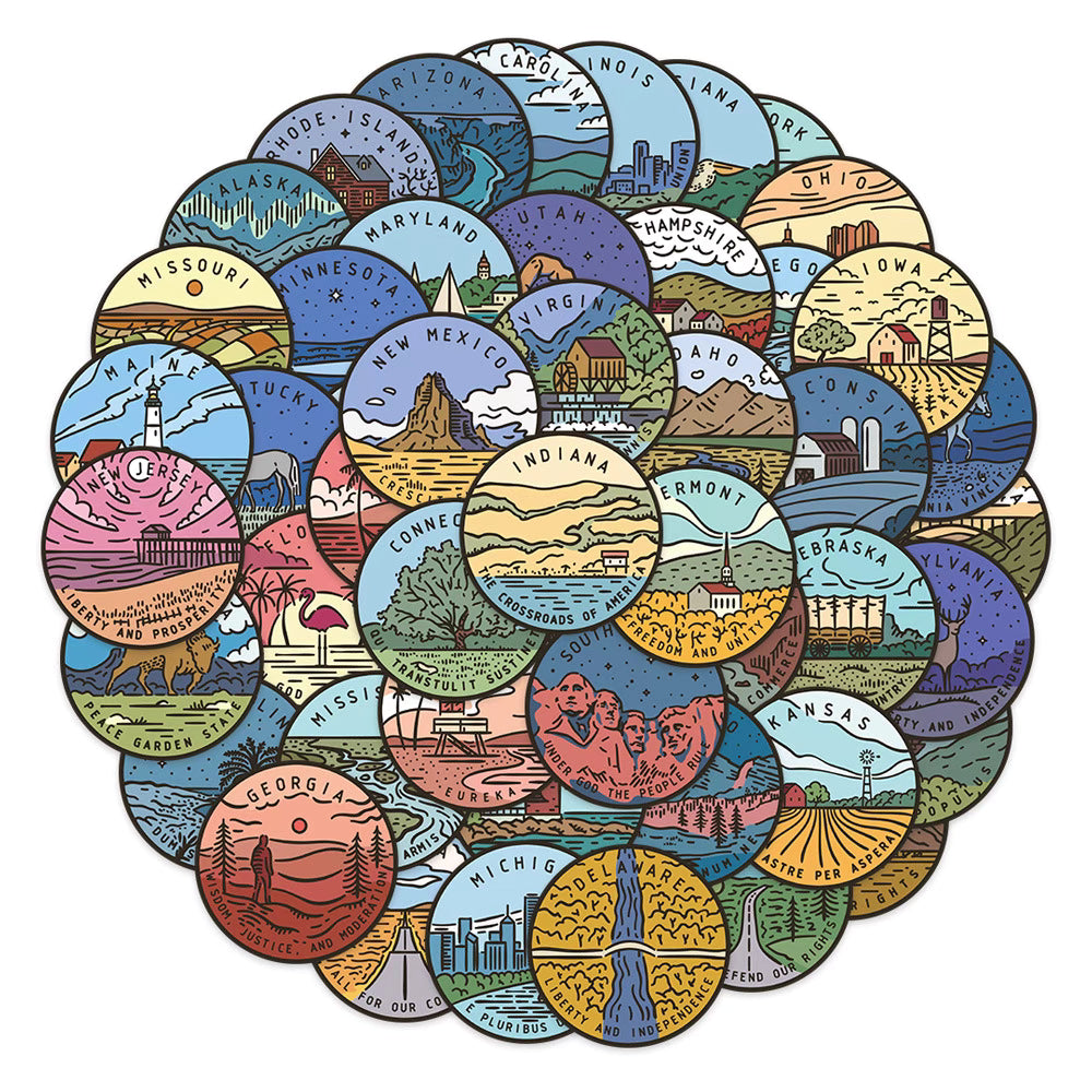 50 U.S. State Stickers – Waterproof and Vibrant Designs for DIY and Decoration