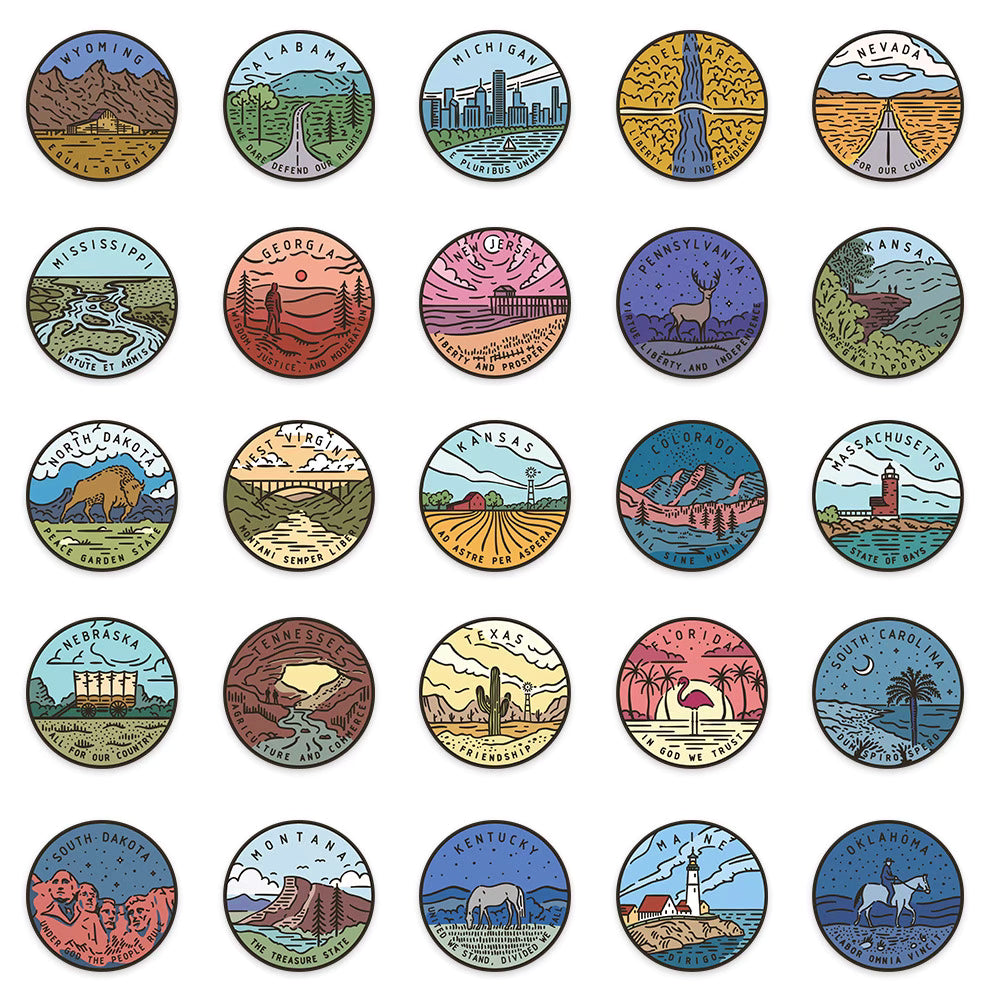 50 U.S. State Stickers – Waterproof and Vibrant Designs for DIY and Decoration