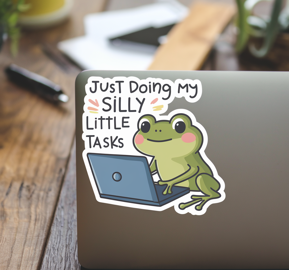Just Doing My Silly Little Tasks Sticker Pack (Set of 3), Cute Frog Sticker, Work from Home Vinyl Decal, Wholesome Laptop Sticker, Office Humor